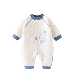 婴儿衣服纯棉春秋打底内衣新生儿连体衣三层保暖男女宝宝哈衣春装