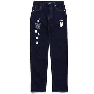 BAPE童装秋冬猿人STA星星字母印花原色牛仔裤350601H