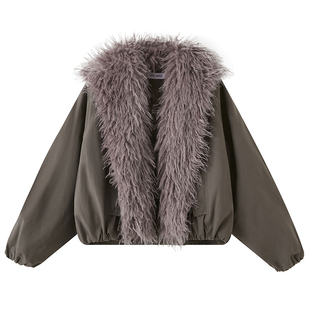 DIDDIMODA 毛绒大翻领花苞毛毛外套长袖宽松保暖加绒夹克冬季新款