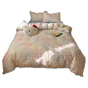 A类卡通猫咪纯棉四件套100全棉三角针被套床单宿舍三件套床上用品