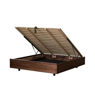 北欧黑胡桃木实木箱体床日式小户型无床头腾空气压储物床樱桃木床