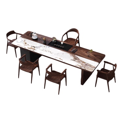 南美黑胡桃木新中式岩板实木茶桌