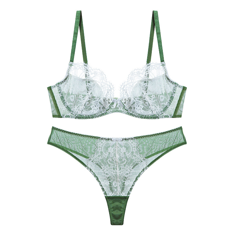 绿色花园法式浪漫有钢圈蕾丝性感三角杯套装胸罩内衣bra