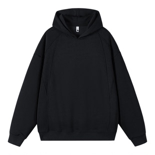 悟空有货美式解构空气层灰色连帽卫衣男秋季潮牌简约休闲运动帽衫