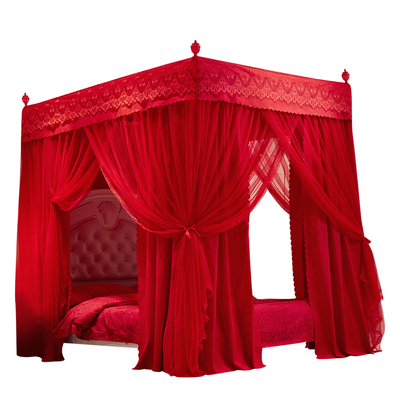 婚庆大红蚊帐三开门家用