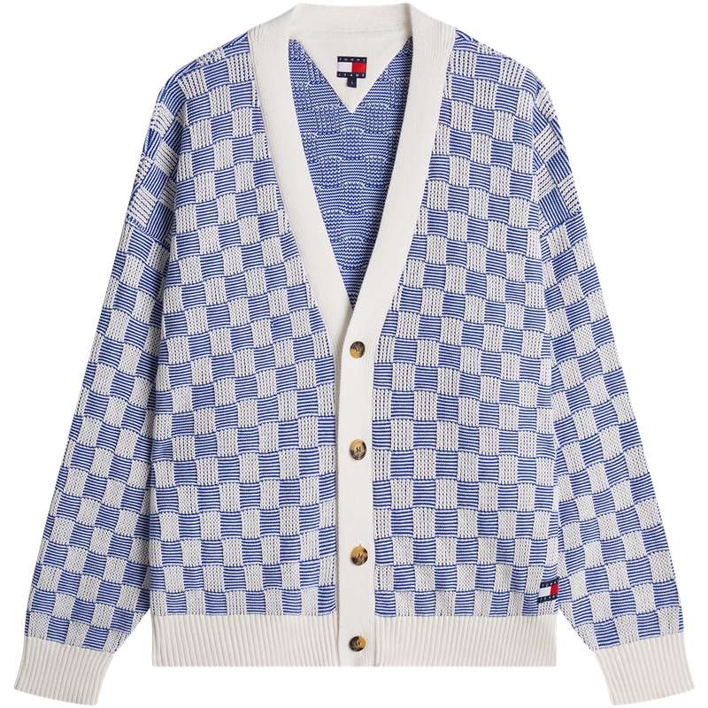 Tommy男装纯棉棋盘格肌理开衫