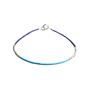 Ciel原创天然青金石绿松石925纯银手链脚链极细1mm管珠切面珠项链