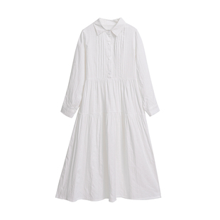 女童白色长袖衬衫连衣裙2026新款春秋中大童森系文艺纯棉收腰长裙