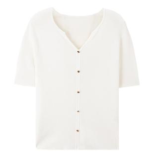 Mind Bridge2025新款V领针织衫夏季显瘦正肩上衣女士纯色短袖T恤