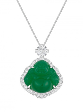Witther天然高冰绿玉髓佛公项链秋冬高级新中式大肚佛吊坠项链女