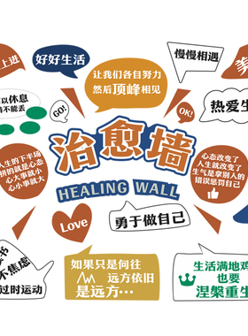 网红治愈墙办公室氛围布置员工休息区茶水间壁面装饰标语背景贴画