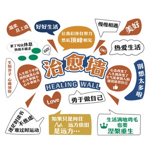 网红治愈墙办公室氛围布置员工休息区茶水间壁面装饰标语背景贴画
