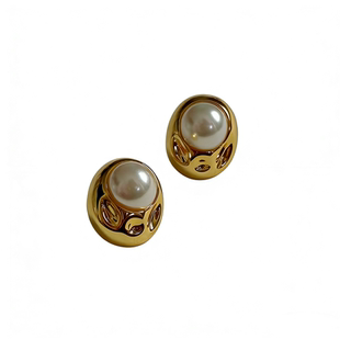 安小柏 重工质感 法式通勤高品质珍珠金属耳钉高级感OL女复古耳环