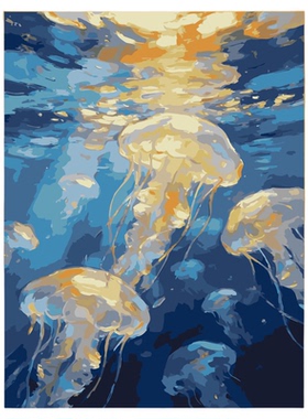 治愈系水母海洋数字油画带框