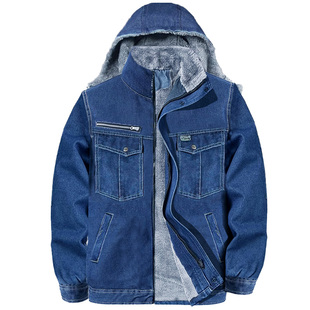 冬季加厚加绒牛仔电焊工作服棉袄棉裤套装劳保服外套焊工棉服男装