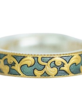 唐草纹足银9999珐琅滴釉戒指