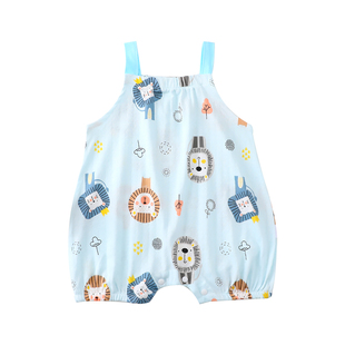 夏季纯棉女宝吊带连体衣薄款婴儿吊带爬服哈衣小童男7个月1岁背心