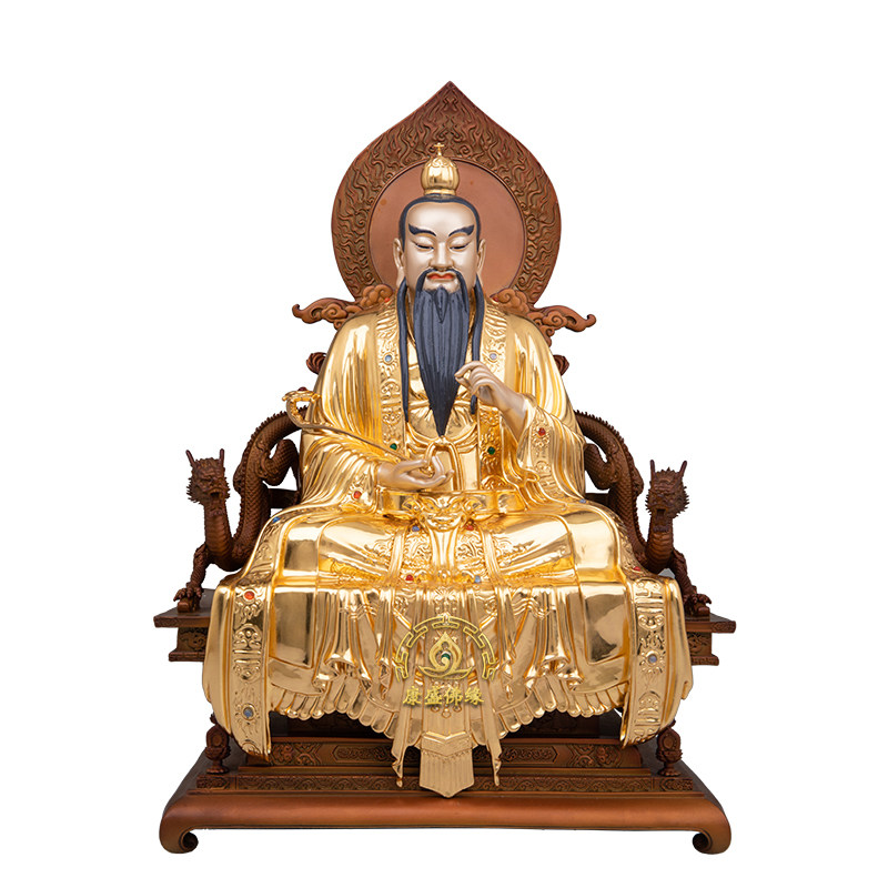 纯铜贴金三清祖师像家用桌面摆件