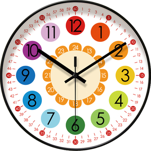 易普拉6365儿童房挂钟早教学习静音时钟幼儿园教室学生认表石英钟