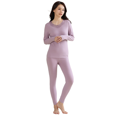 新一步女纯棉蕾丝领秋衣秋裤套装