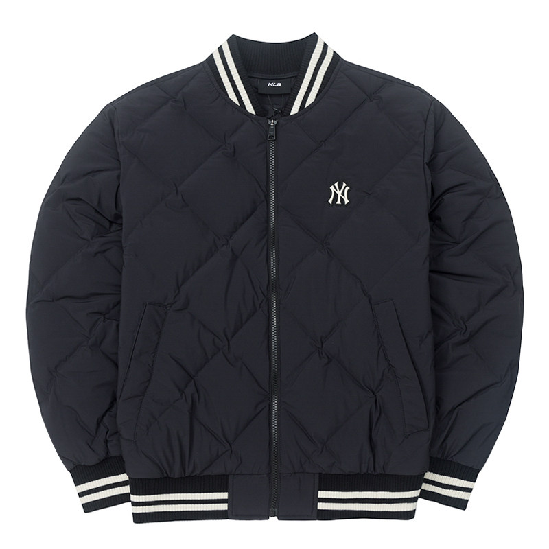 MLB情侣NY鹅绒菱格棒球服羽绒服