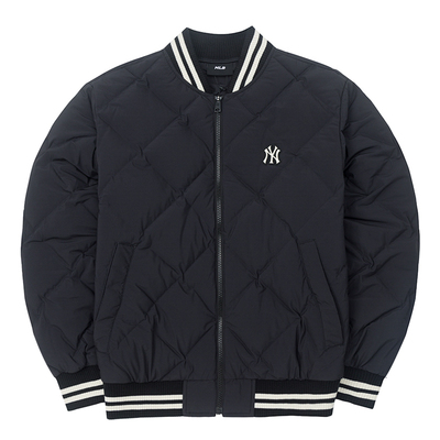 MLB情侣NY鹅绒菱格棒球服羽绒服