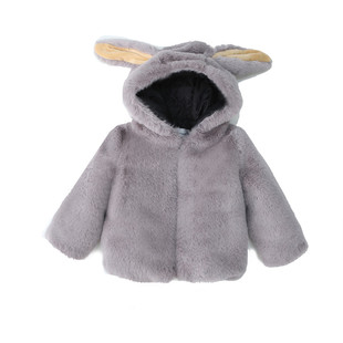 冬装儿童棉衣韩版男女童兔耳朵连帽皮草外套中大童棉服宝宝毛毛衣