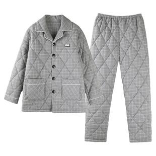 睡衣男款冬季三层加厚加绒纯棉夹棉秋冬款珊瑚绒防静电超厚家居服