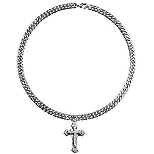 欧美古巴链十字架吊坠刻字项链男潮ins嘻哈情侣钛钢高街百搭配饰