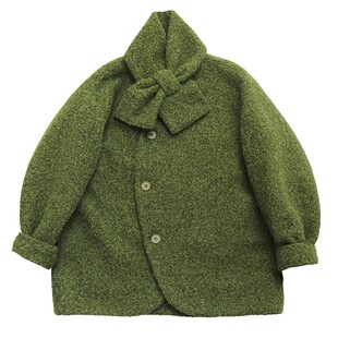 鹿与飞鸟“青苔扉页”氛围感叠门襟两色涤纶圈圈呢外套配围巾7202