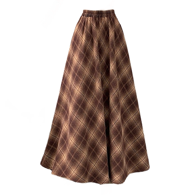 复古加厚毛呢格子半身裙女秋冬裙