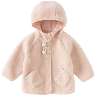 戴维贝拉儿童毛绒外衣2026冬季新款女童仿羊羔毛连帽甜美外套A类