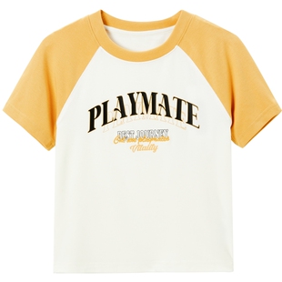 【商场同款】乐町春季字母印花插肩袖短袖T恤C2CNE3123