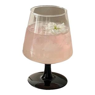 黑色高脚玻璃杯家用高级感女生果汁气泡水杯微醺调酒鸡尾酒杯子