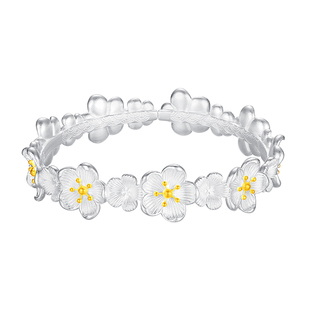 足银桃花银手镯女9999纯银古法开口银镯子年轻款定情信物送女朋友