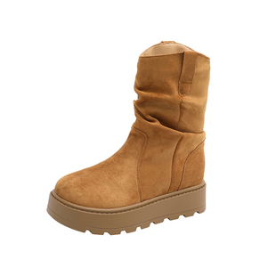 8cm内增高中筒雪地靴女短靴子2025新款秋冬加绒小个子勃肯马丁靴