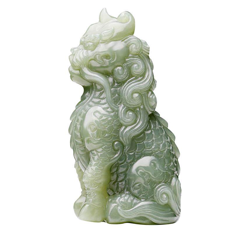 四通新疆和田玉摆件一细料貔貅小摆件天然青海玉朝天吼手把玩件