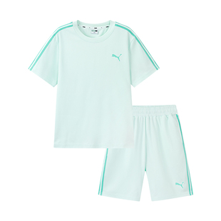 PUMA彪马童装夏季新款女童T恤套装速干短袖短裤两件中大童运动服t