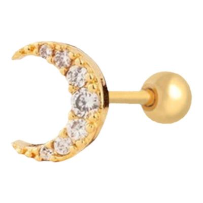 钛钢月亮耳骨钉纯银皓石耳钉