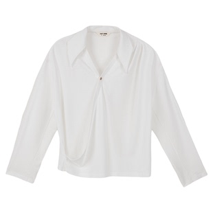 JUSTSHINE简约气质长袖T恤女独特交叉领设计宽松百搭休闲衬衫