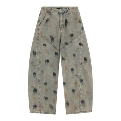INSstudios泥染涂鸦弯刀牛仔裤