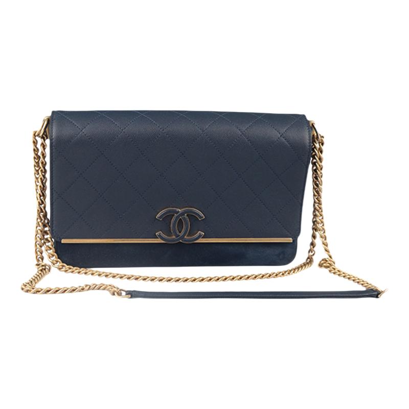 【自营】中古「9.0新」CHANEL(香奈儿)风琴口盖包海军蓝斜挎包