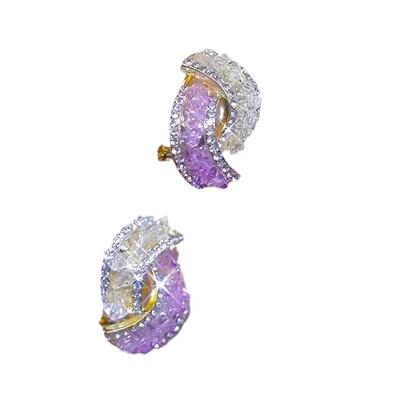 气质超闪紫色水钻撞色耳钉