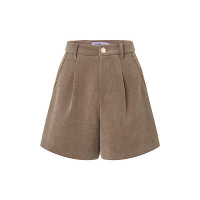 MAXRIENY乡村巴恩风穿搭收腰小a型短裤女25冬美拉德摩卡色阔腿裤