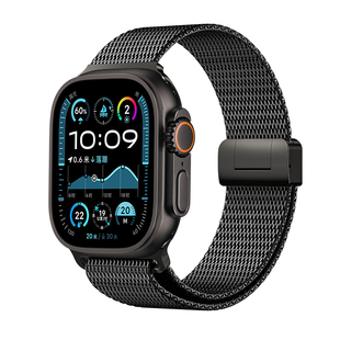 适用苹果手表磁吸男applewatch高级S10表带ultra2代纯钛iwatchultra3透气s11全钛金属编织米兰尼斯新款非原装