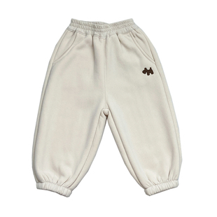 儿童卫裤女童秋冬季新款加厚羊羔绒加绒柔软休闲裤运动裤刺绣裤子