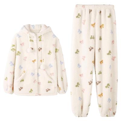 安之伴【巨保暖】珊瑚绒睡衣女款秋冬季加厚保暖法兰绒连帽家居服