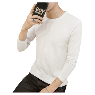 男士长袖T恤秋季打底衫纯色潮流白黑体内搭秋衣男装上衣服短袖
