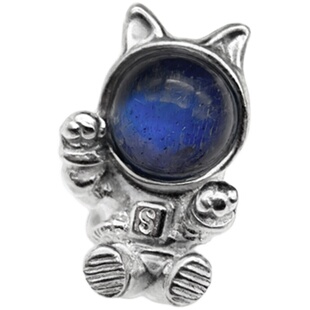 太空猫咪挂件小饰品月光石银饰吊坠手工雕刻可爱女孩礼物定制刻字