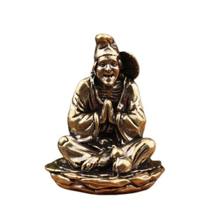 纯黄铜济公活佛小摆件打坐济公佛像汽车载会摇头可爱仿古玩工艺品